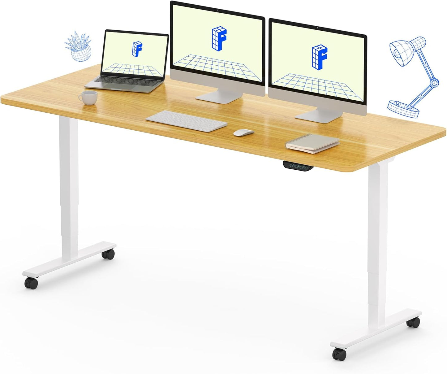 FLEXISPOT E6 MAX Dual Motor 3 Stages Standing Desk 60x24 Inch Whole-Piece Board Electric Height Adjustable Stand Up Desk 150KG Load Capacity(White Frame + Maple Desktop)