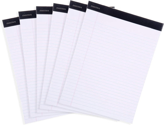 Mintra Office Legal Pads - ((BASIC WHITE 6pk, 8.5in x 11in, WIDE RULED))