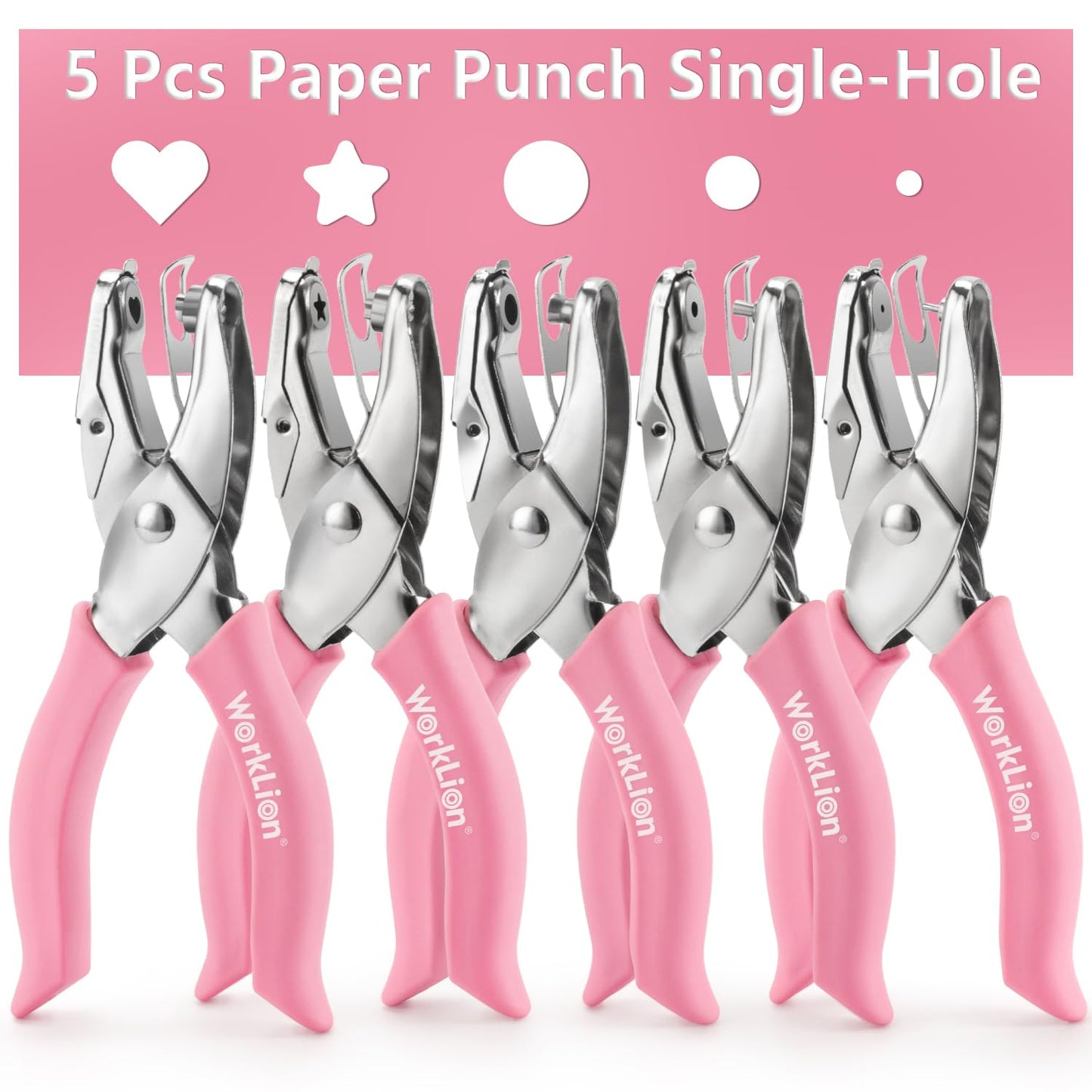 5pc Mini Shaped Hole Punch:Worklion Hand Paper Puncher Easy to Get Star Hole Punch,Heart Hole Punch,Round Hole Puncher(1/4", 1/8", 1/16") on Paper Crafts,Cards for Kids or DIY Crafters