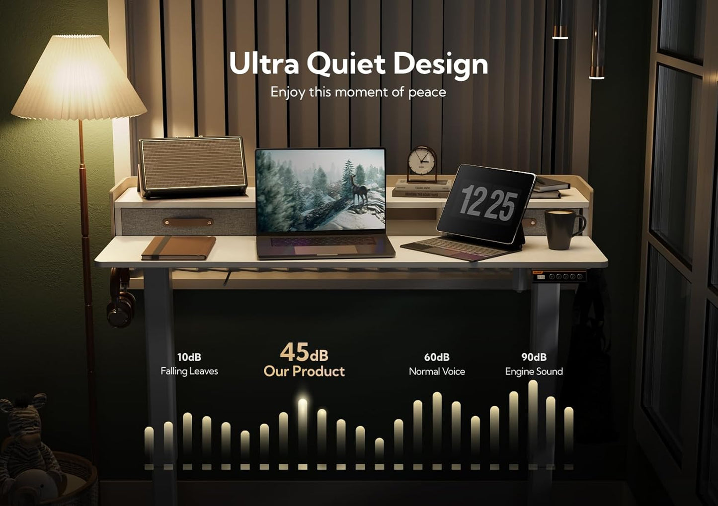 Claiks Standing Desk with Drawers, Adjustable Stand Up Electric Small Standing Desk Adjustable Height with Storage Shelf and Splice Board, 40 Inch, White