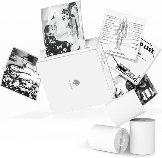 Phomemo Sticker Printer- Mini Thermal Sticker Printer Machine, Small Pocket Label Maker Instant Print for DIY Creation, Study Notes, Photos, Portable Inkless Photo Maker for Kids/Students, White