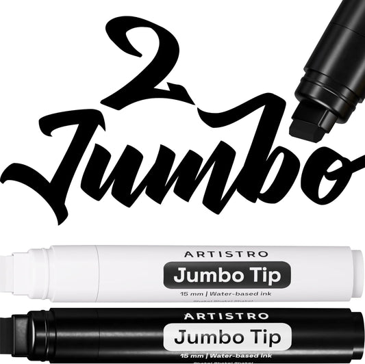 ARTISTRO 2 Black & White Acrylic Paint Markers - 15mm Jumbo-Tip Paint Pens - Perfect for Crafting, Art Projects, & More