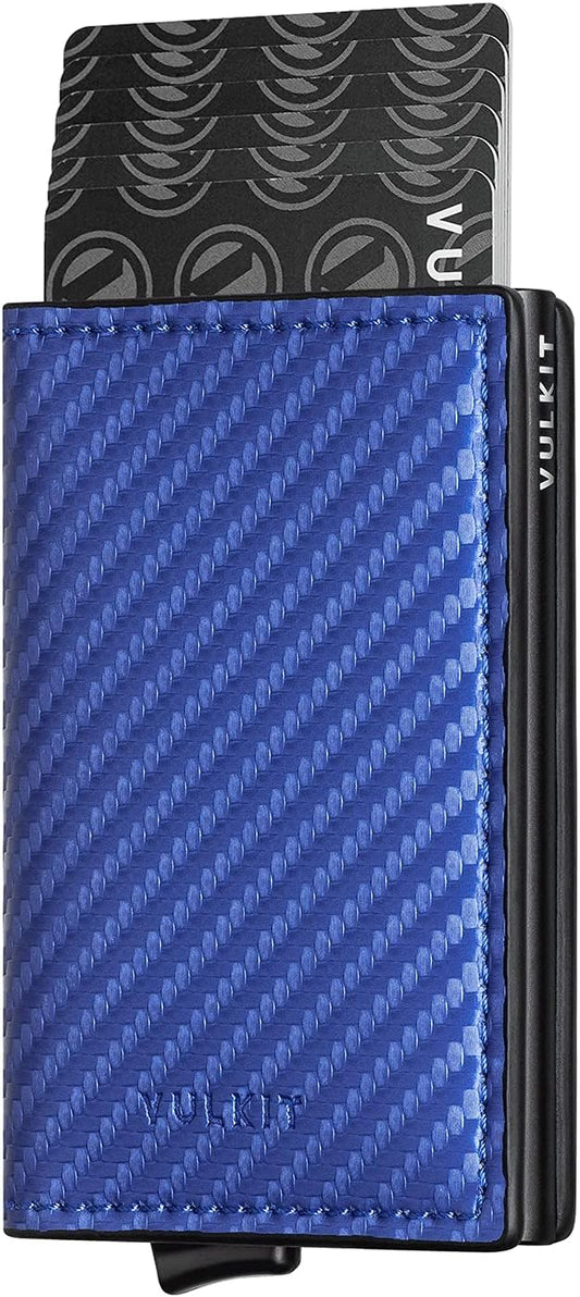 VULKIT Credit Card Holder RFID Blocking Leather Automatic Pop Up Wallet Aluminum Slim Pocket Business Card Case