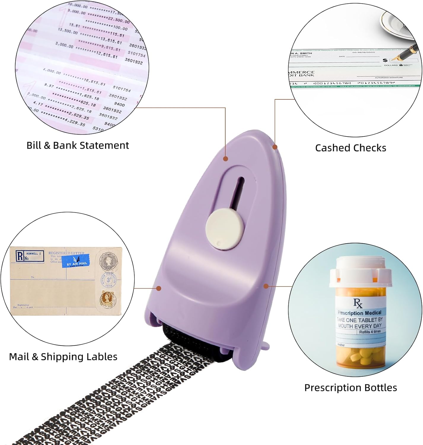 Wide Identity Theft Protection Roller Security Stamp 2Packs - Guard Your ID Well, Built-in Cutter & Unique Flip Cover, Compact Privacy Safety Tool for Document, Mail, etc. (BU/PU)