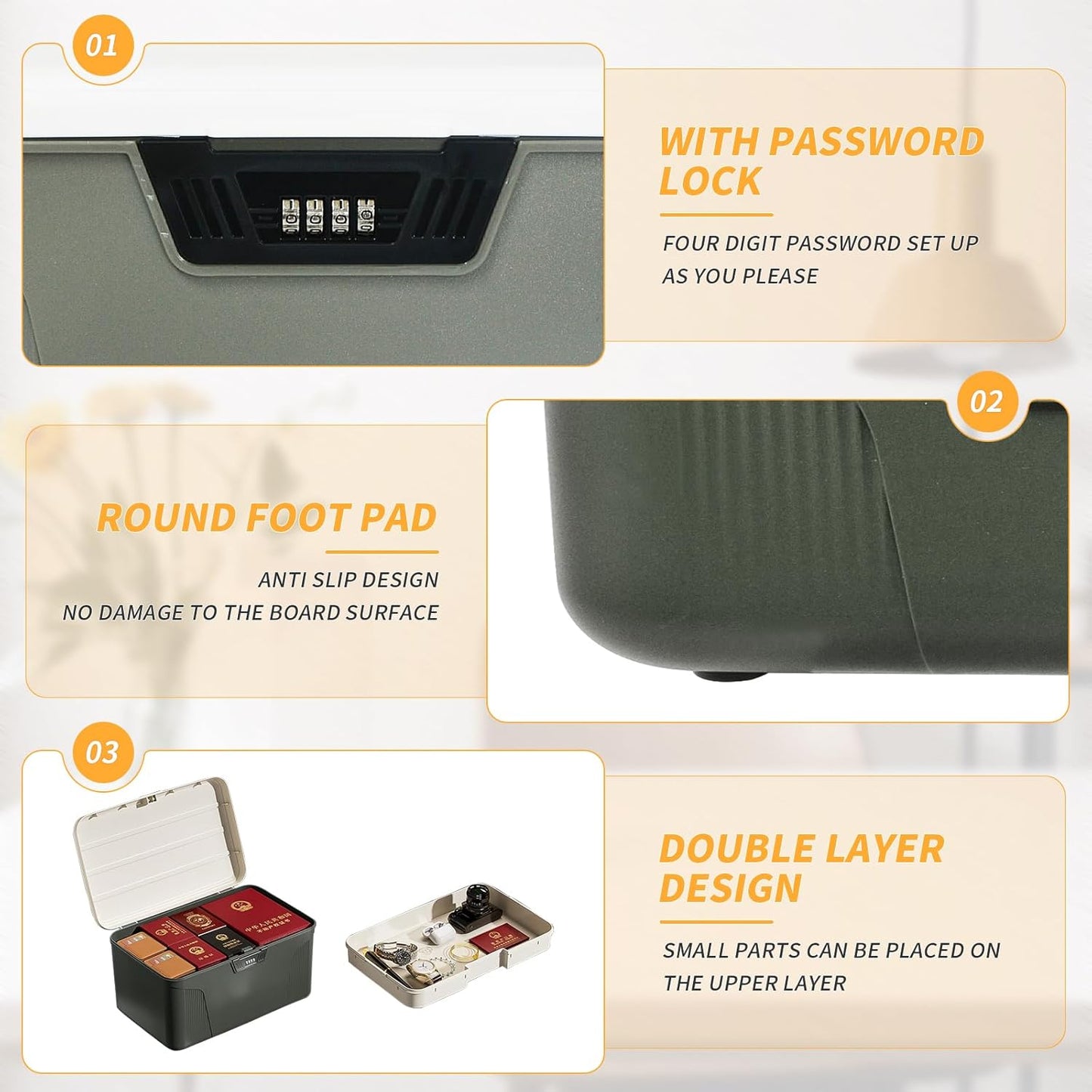 Storage Bin - 4.2 Gallon Locking Container with 4-Digit Combination Lock, Stackable Plastic Organizer Box for Usable As Item Organizer Or Office File Storage/Garage/Camping(Gray)