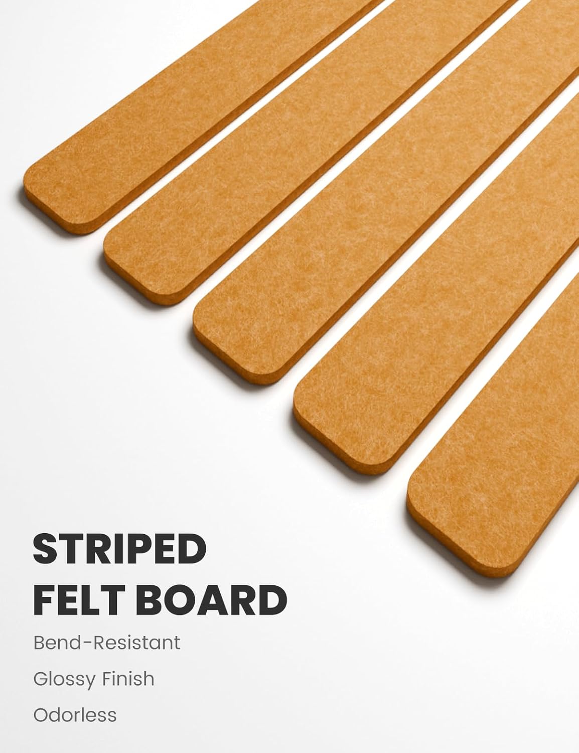 Cork Board Alternative Felt Strip Board 5-Pack 13"x2", Office Pin Board with 35 Push Pins, Adhesive Install for Bedroom Door & Home Office(Gold Bronze)