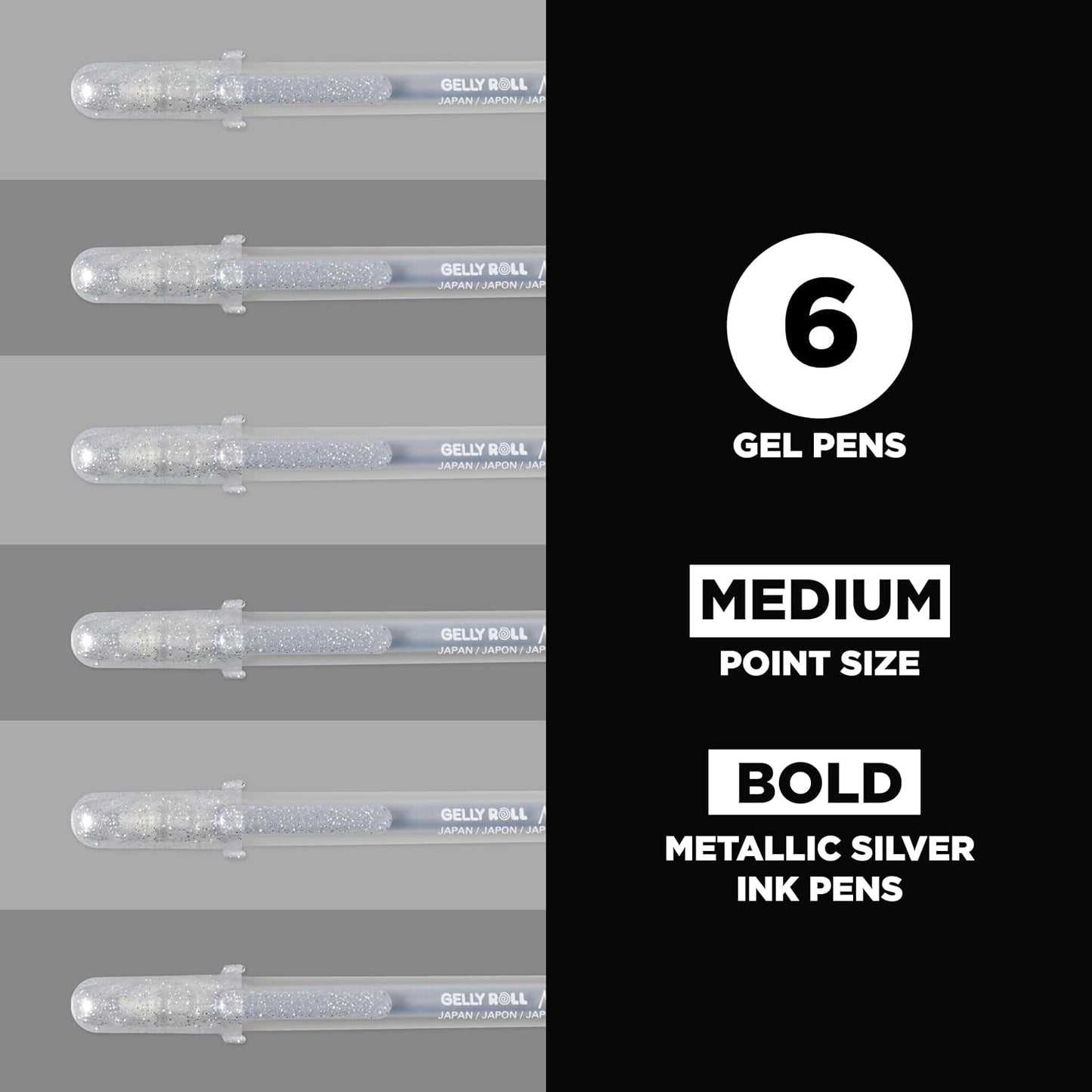 SAKURA Gelly Roll Metallic Gel Pens - Pens for Scrapbook, Journals, or Drawing - Metallic Silver Ink - Medium Line - 6 Pack