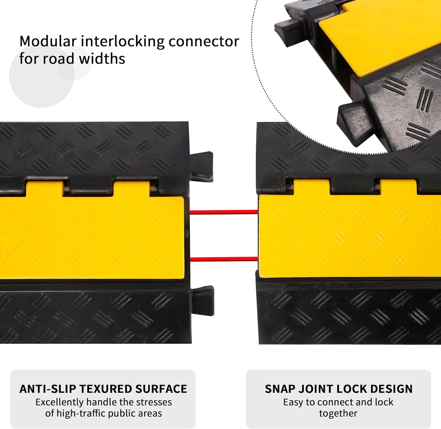 Rubber Cable Ramp Cord Cover Cable Protector Ramps Wire Hose Protective 2 Channel 22000Lbs Load Capacity Traffic Speed Bump for Asphalt Concrete Gravel Driveway Indoor Outdoor, 1 Pack