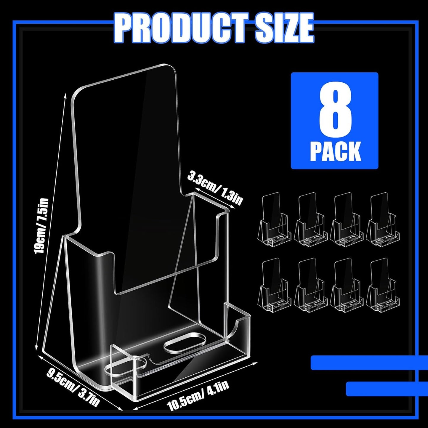 Wenqik Acrylic Brochure Holder with Business Card 4.1 Inch Rack Card Holder Pamphlet Display Stand Organizer for Menu Flyer Magazine Office Booklets(8 Pcs)