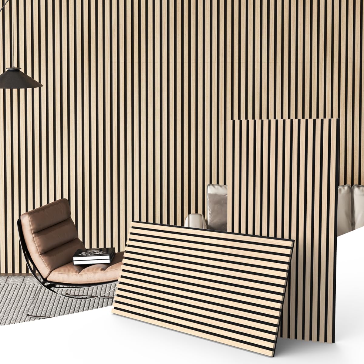 2 Pack Acoustic Wood Panels for Wall and Ceiling, 47.2" x 23.6" Wood Slat Wall Panel for Noise Reduction, Decorative Sound Proof Paneling for Office Studio Home Theater Kitchen Island, Oak