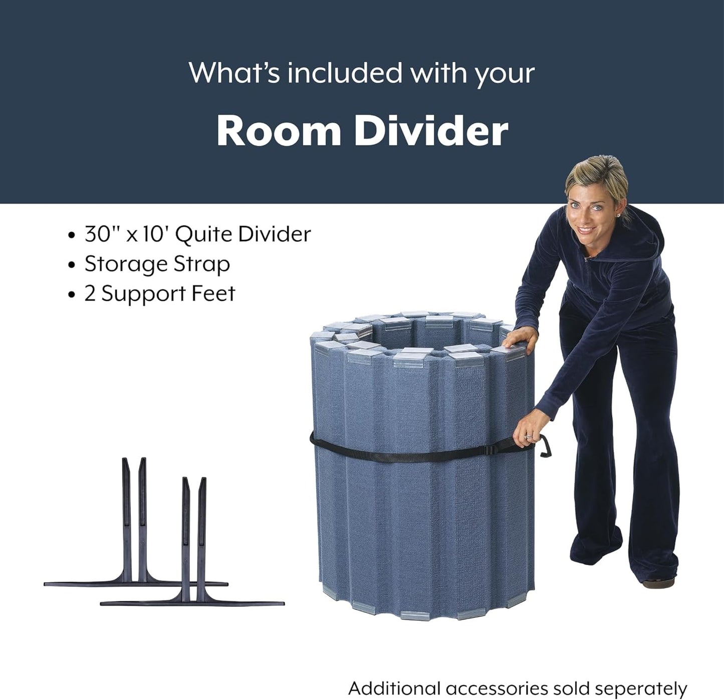 Children’s Factory 30" x 10' Quiet Divider with Sound Dampening Panels, Freestanding Room Divider Wall, Slate Blue