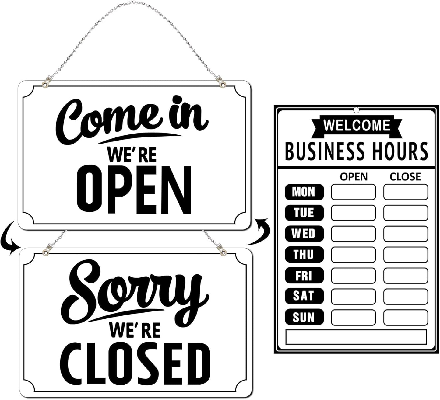 Open Closed Signs Business Hours Sign Set for Window Door Open Signs for Business Hour Closed Open Flip Sign Store Resturant Bar White