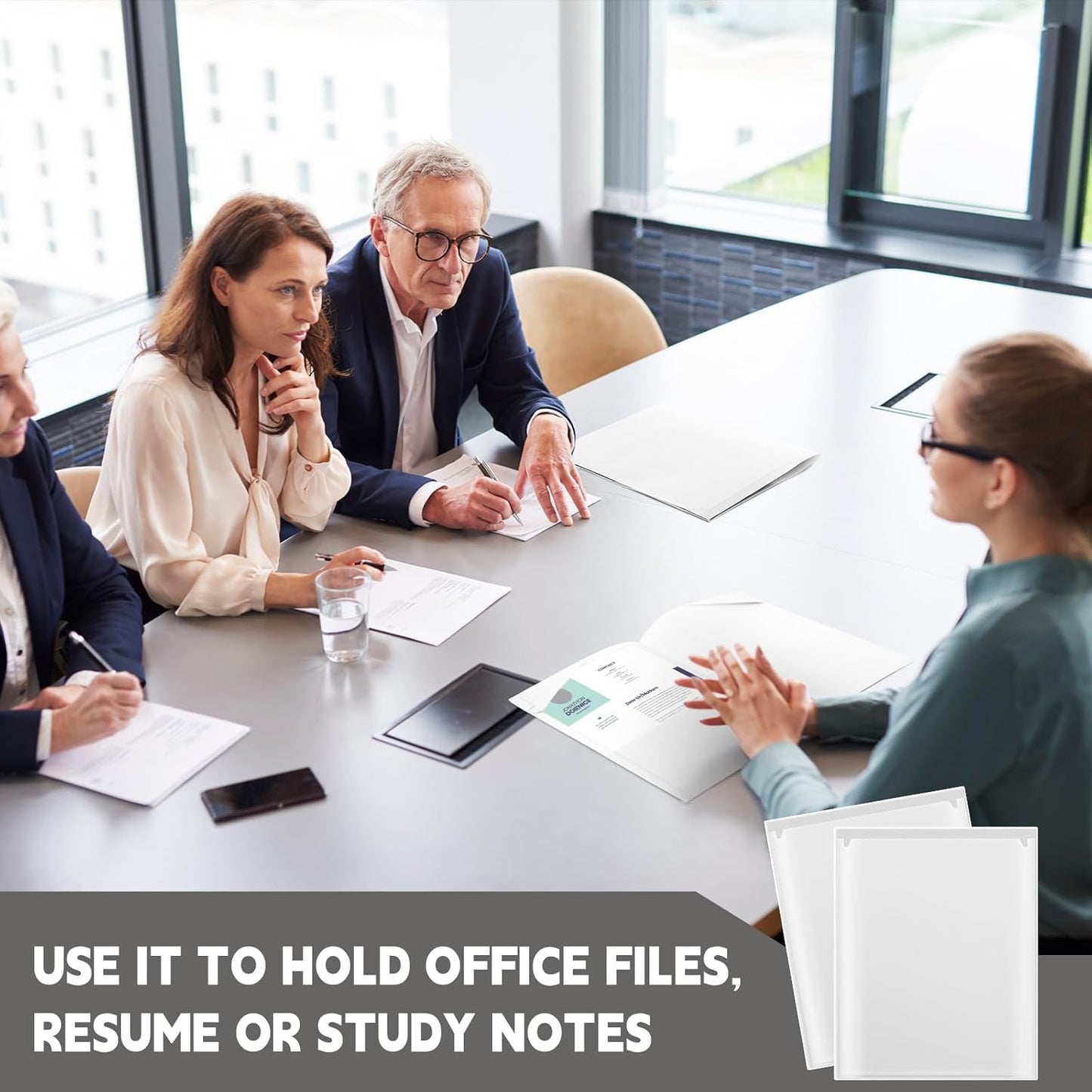 Henoyso 100 Pcs Plastic Folders with Clear Front Pockets Bulk Heavy Duty File Folders with 2 Pockets and Card Slot for Student Teacher Back to School Supplies Office Presentation (White)