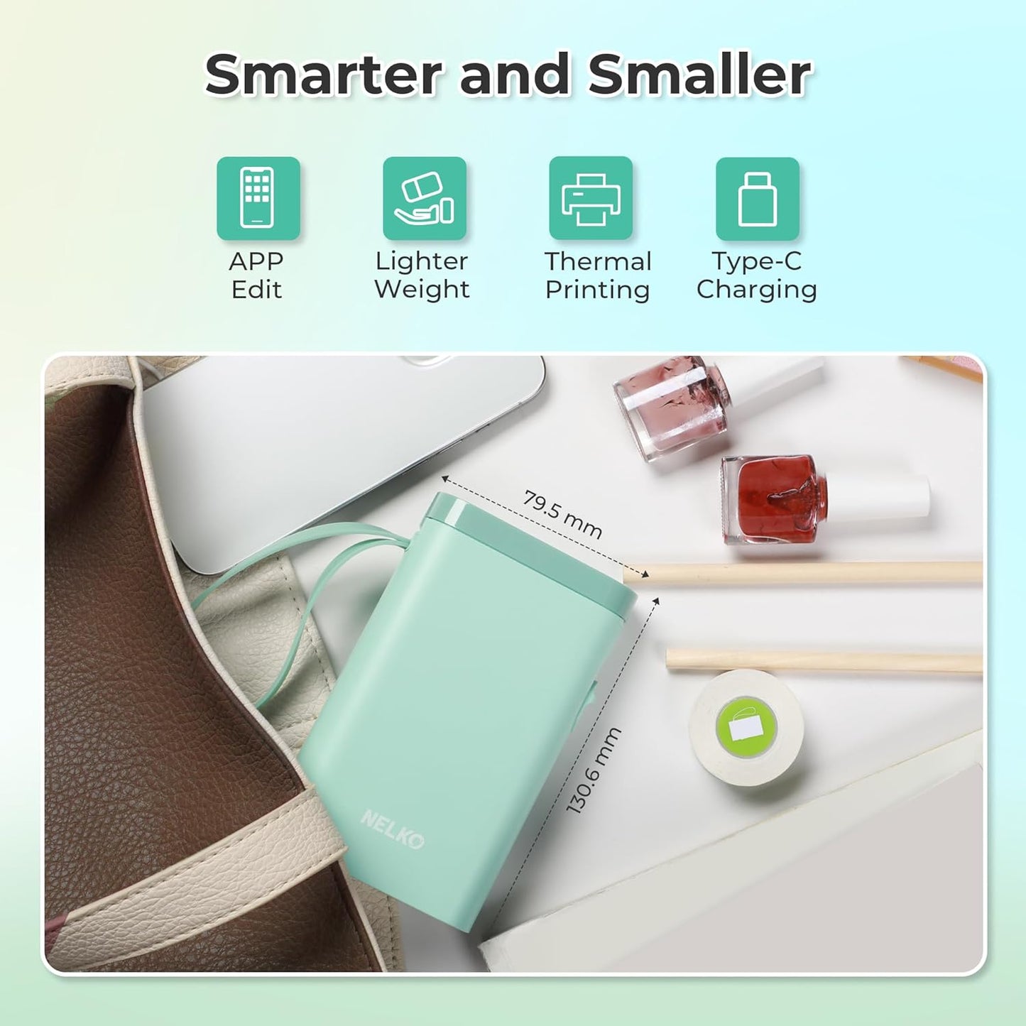 Nelko Label Maker Machine with Tape, P21 Bluetooth Label Printer, Wireless Mini Label Makers with Multiple Templates for Organizing Office Home, Green