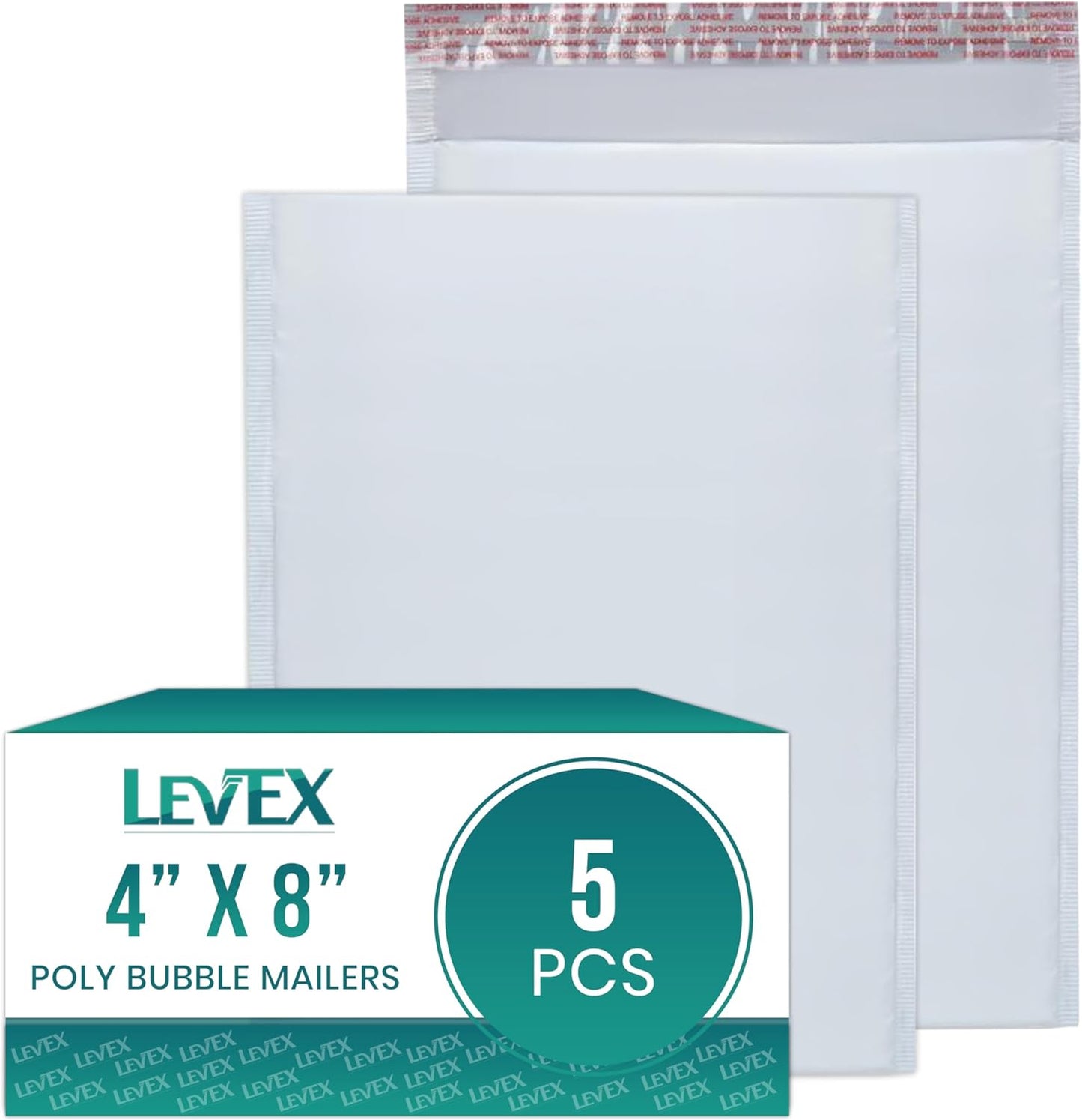 Levex - #000 4" x 8" [5 Pack] Poly Bubble Mailers, Padded Envelope Mailers, Packing Envelope & Mailing Bags for Shipping