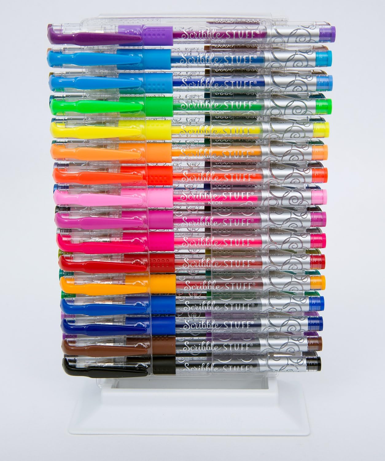 Scribble Stuff 32ct Gel Pens Tower, 32 Bright Fun Colors, an Assortment of 12 classic, 10 neon and 10 metallic fashion ink colors in display stand. Great for Kids,Teens and Adults!