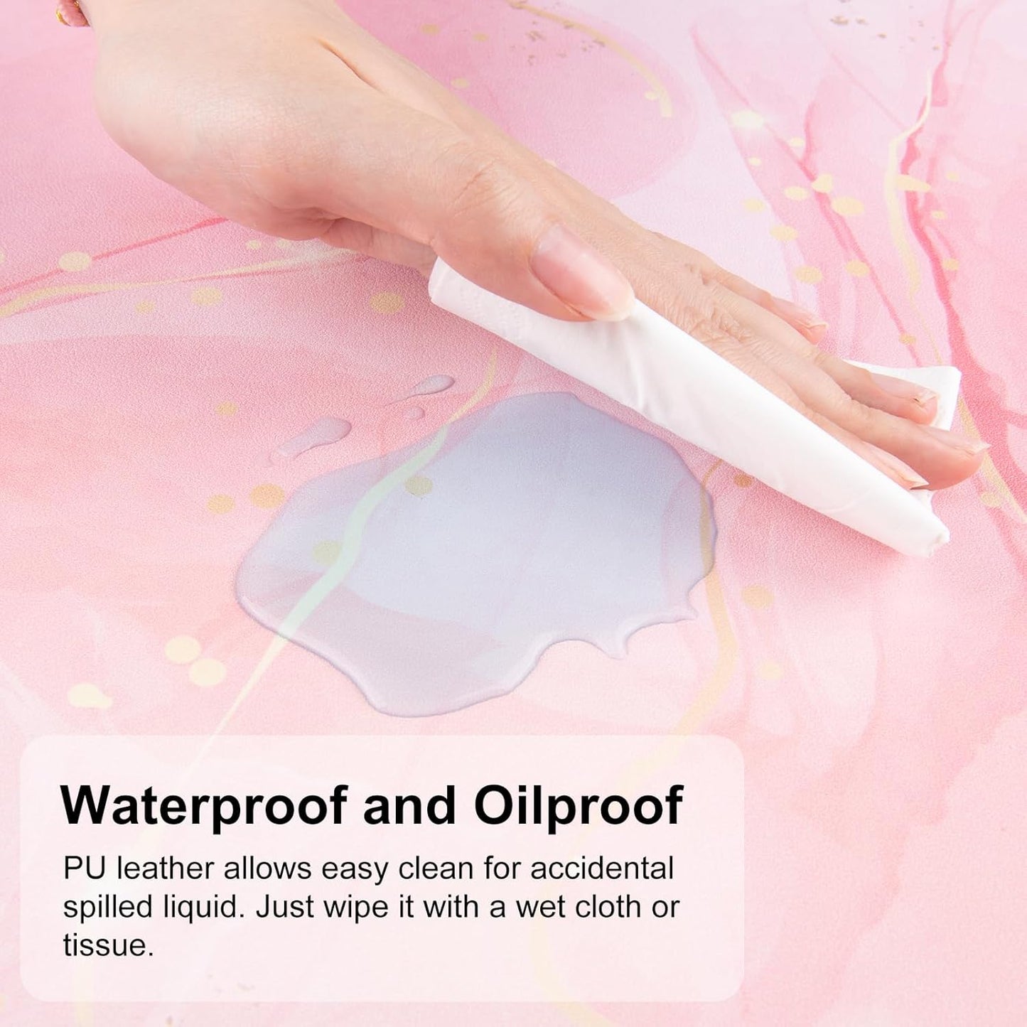 QIYI Large Mouse Pad, Extended Desk Mat for Desktop, PU Leather Waterproof Gaming Mousepad, Computer Desk Accessories Protector Writing Pads for School Office Home 31.5" x 15.7" - Dreamy Pink Marble