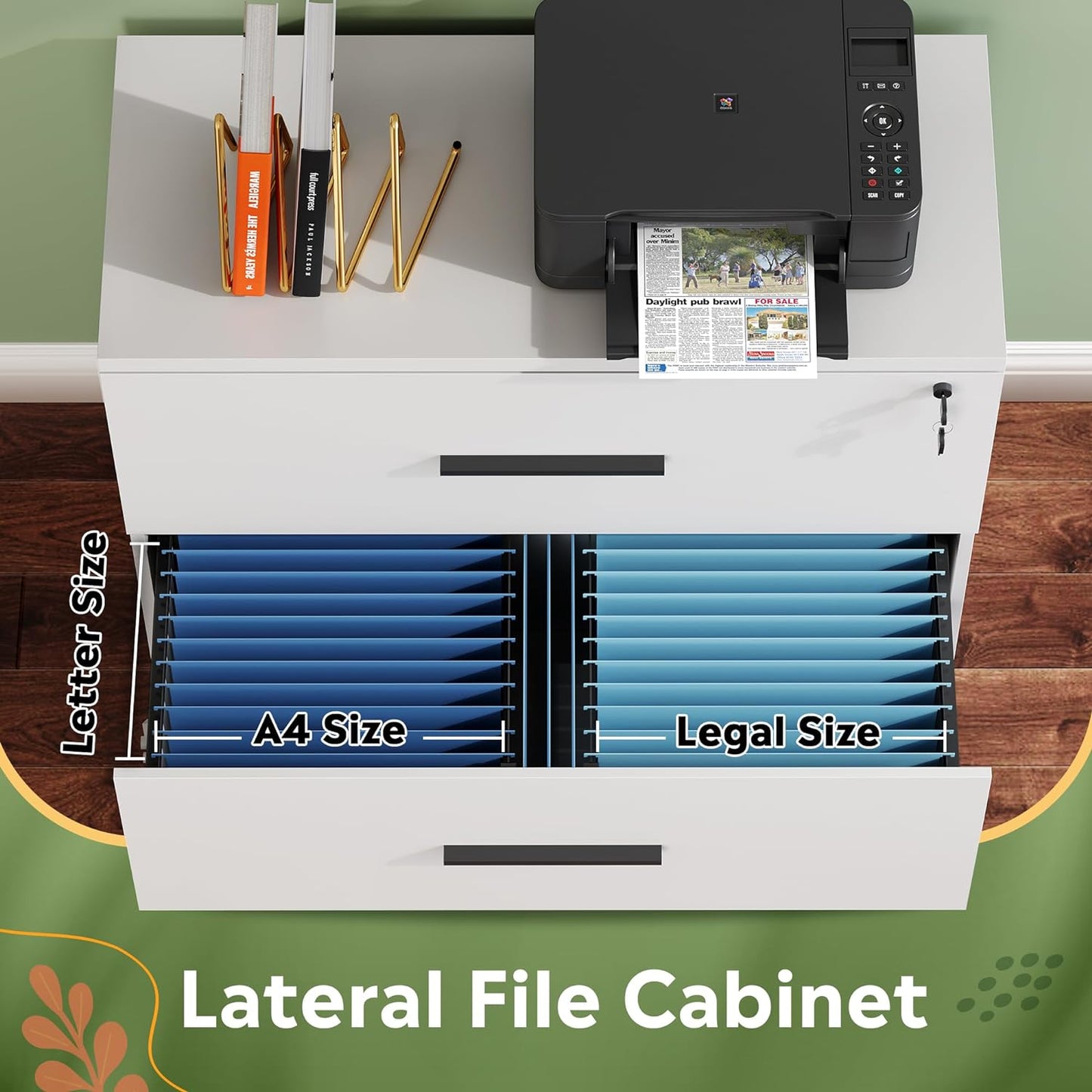 DEVAISE 2-Drawer Wood Lateral File Cabinet with Lock for Home Office, White