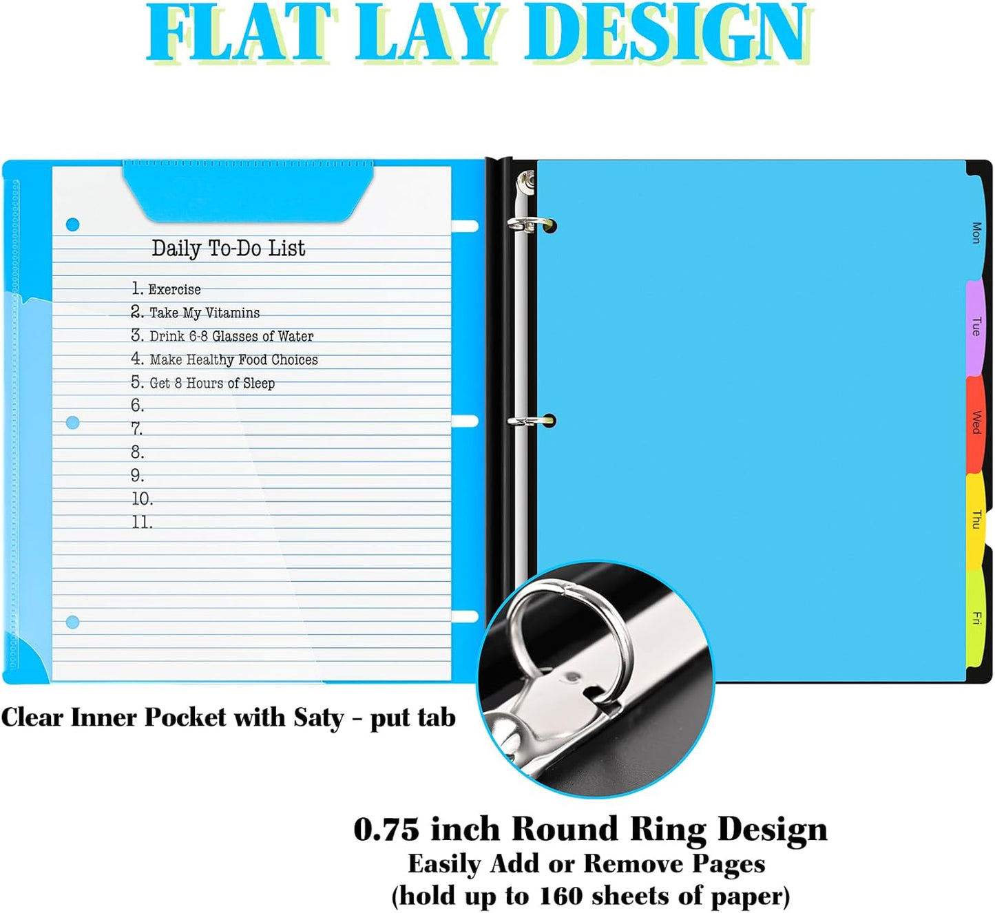 INFUN Telescoping 3 Ring Binder - 12 PCS, Flexible Round Binder with Customizable Front Cover and Clear Catalog Pocket, Holds 8.5x11 inch Paper