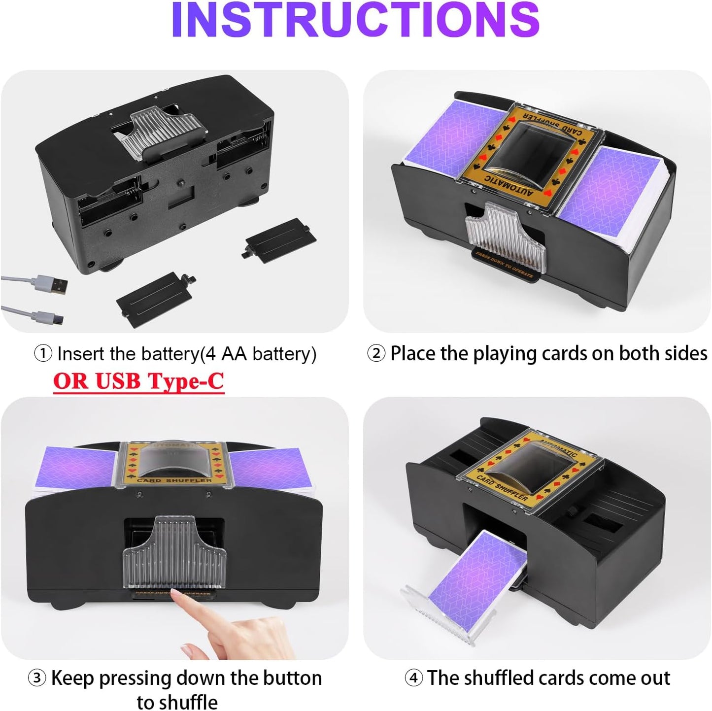 Automatic Card Shuffler 2 Deck,Battery-Operated/USB UNO Poker Shuffler,Playing Card Shuffler for Home Card Game,Travel