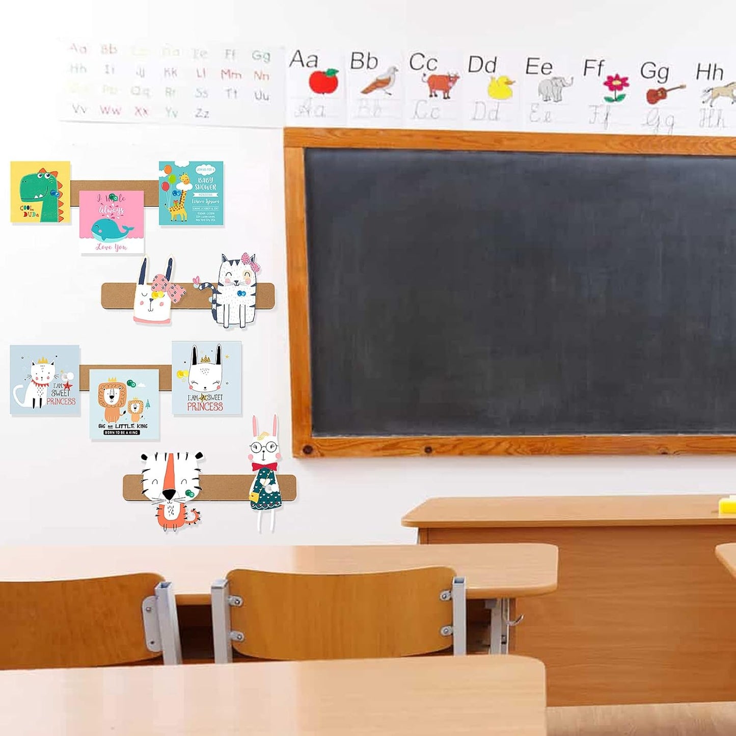 Felt Pin Board Bar Strips Bulletin Board for Bedrooms Offices Home Wall Decoration, Notice Board Self Adhesive Cork Board with 35 Push Pins for Paste Notes, Photos, Schedules