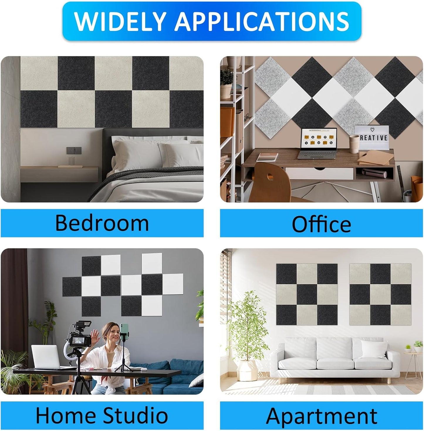 BXI Thickened Sound Absorbing Panels - 12 Pack 12 X 12 X 0.5 Inches Dense Acoustic Panels, Echo Noise Reducing Sound Panels, Tackable Studio Panels for Wall and Ceiling Acoustic Treatment