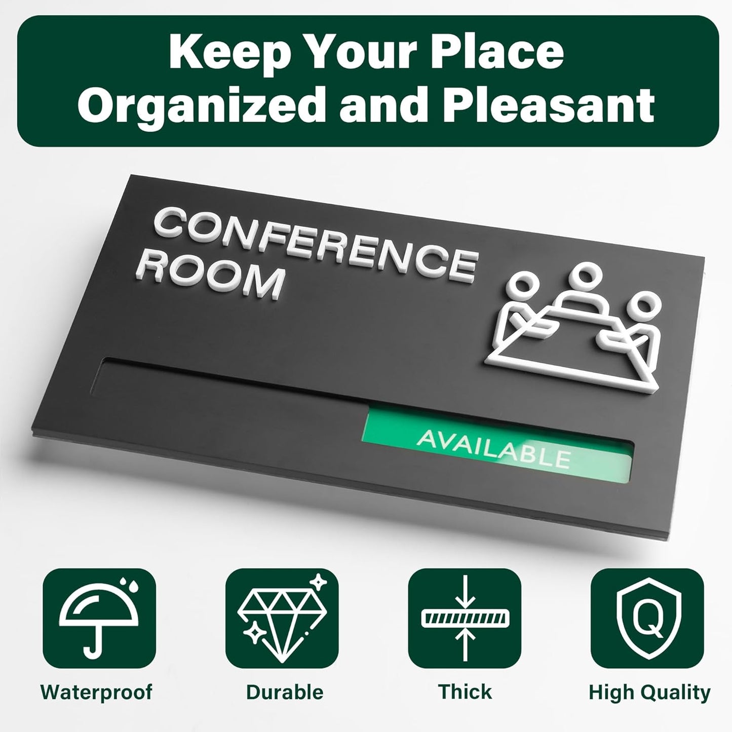 Office Conference Room Door Signs, Meeting in Progress Door Sign, In Use Available Slider Indicator - Occupied or Vacant Status, 8.8" x 4.9"