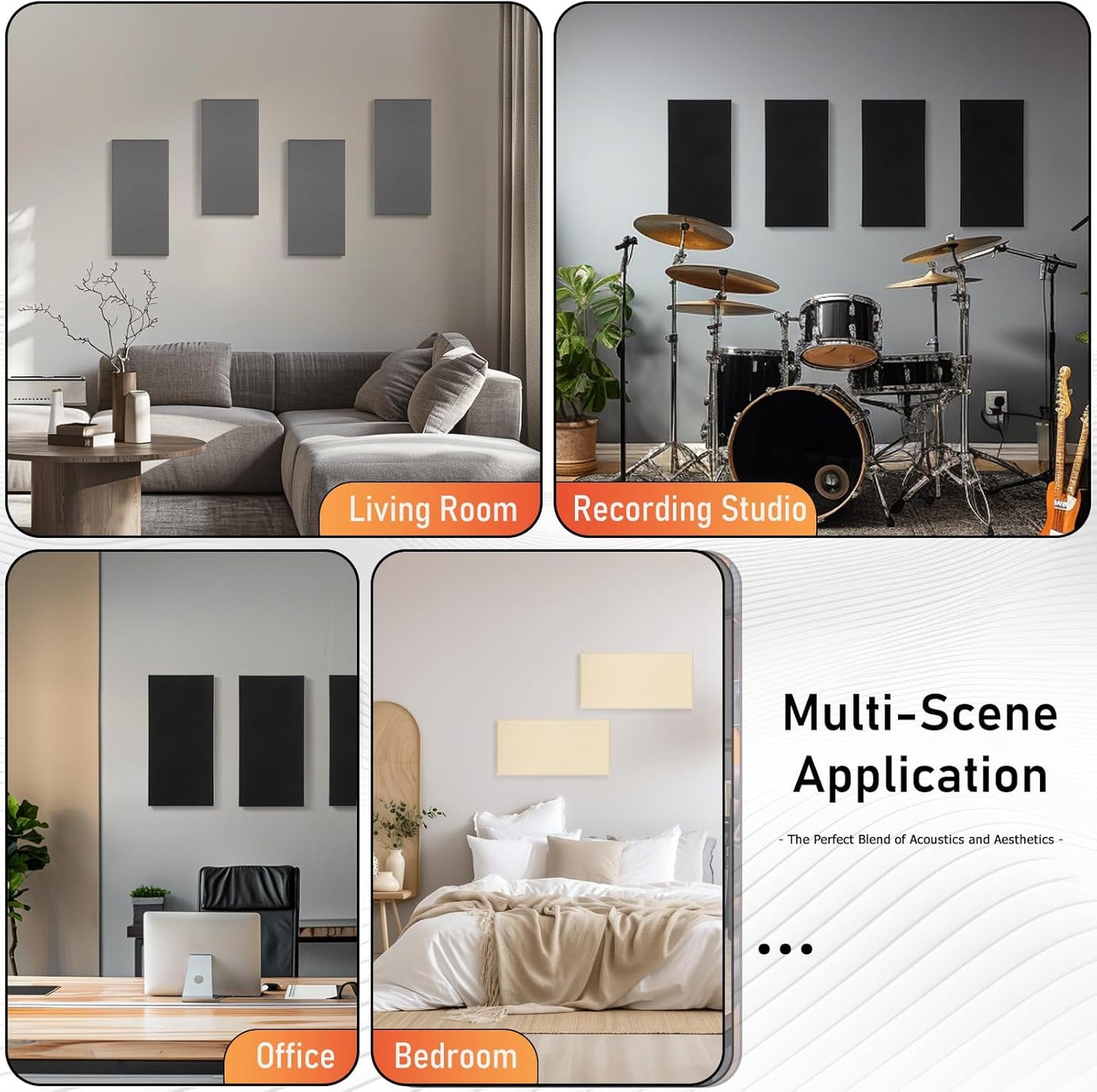 Fabric Sound Proof Foam Absorbing Acoustic Wall Panels 23.6’’x11.8’’ 4PCS Noise Cancelling for Room Home Studio Office Theater, Black