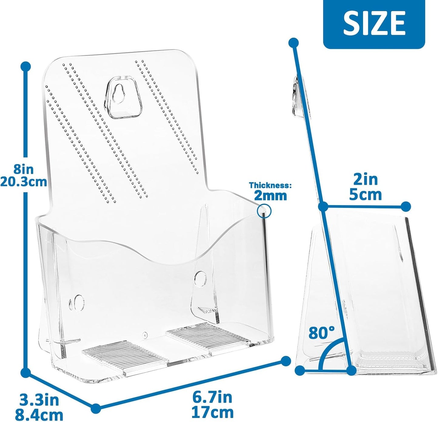 Acrylic Brochure Holder 6 x 8 Inch, Clear Slant Back Display Stand for 5.5 x 8.5 & 5 x 7 Inch Flyers, Pamphlets, Table Signs – Plastic Paper Holder for Office, Home, Store, 2 Pack