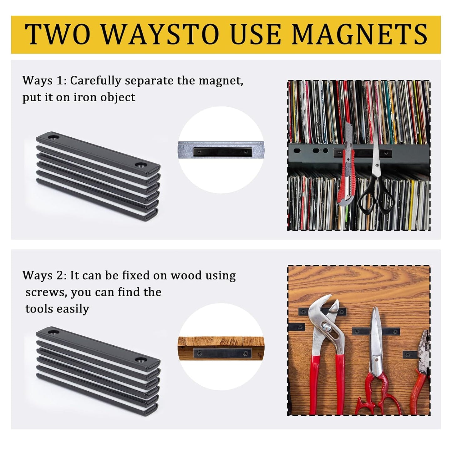 Rectangular Pot Magnets Heavy Duty with Countersunk Hole, Strong Neodymium Industrial Strength Rare Earth Magnets with Screws (12P, Black)