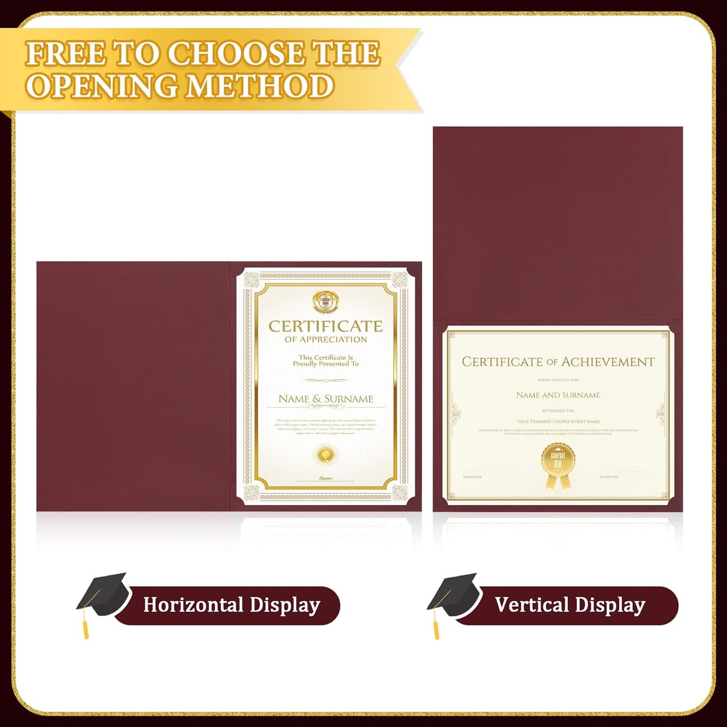 Ndsox 30 Packs Burgundy Certificate Holders, Graduation Diploma Holders, 350GSM, Diploma Covers with Gold Foil Border for Letter Size 8.5" x 11" Award Certificate Paper, Cardstocks and Documents