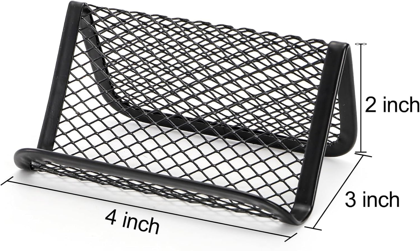 Suwimut 12 Pack Business Card Holder for Desk, Metal Mesh Business Card Stand Desktop Display Rack, Black Business Card Organizer Holds up to 50 Name Cards for Office