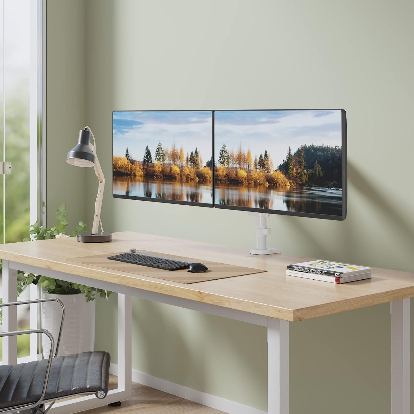 WALI Dual Monitor Mount, Adjustable Gas Spring Arms Desk Mount for 2 Monitors up to 32 inch, 17.6lbs Weight Capacity, Mounting Holes 75 x 75mm or 100 x 100mm (GSDM002W), White