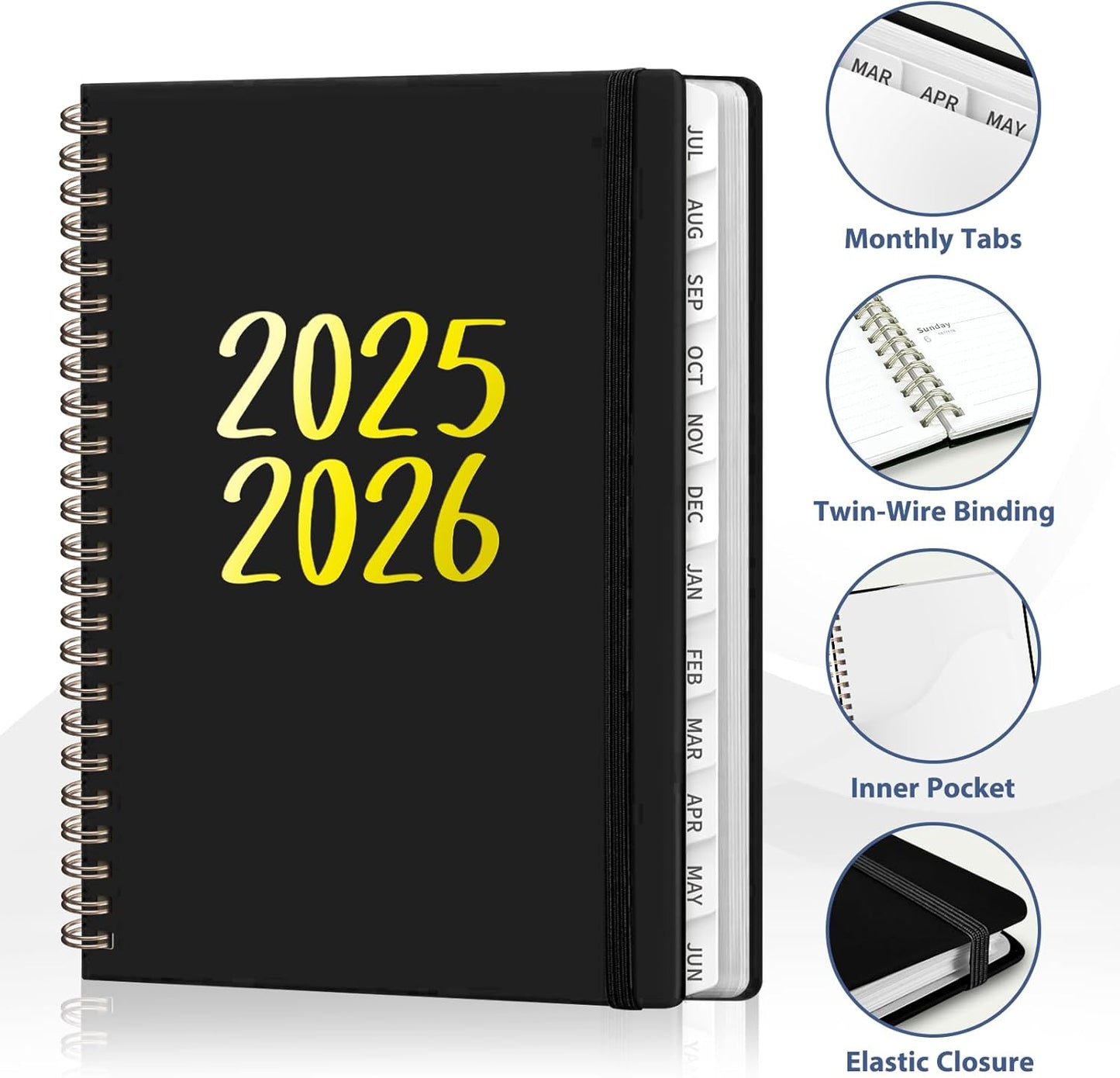 Planner 2025-2026, Monthly and Weekly Calendar Academic Planner (July 2025 - June 2026), Hardcover Planning Agenda Book for Office School Supplies, A5 (6.3" x 8.5")