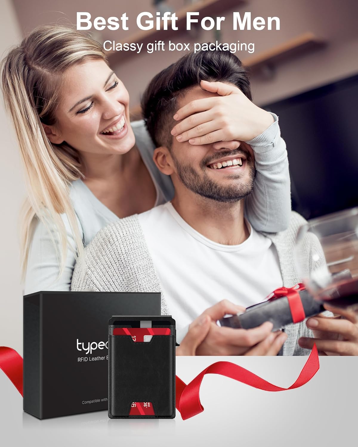 typecase Mens Wallet Card Holder: Pop Up Card Case, Genuine Leather, Smart, RFID Blocking, Slim, Minimalist, Thin, Front Pocket - 9-13 Card Capacitiy | ID Window | Money Clip (Black)