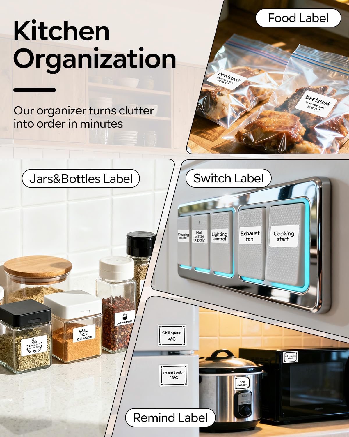 Phomemo M110 Label Printer - Bluetooth Portable Label Maker No Ink, Mini Barcode Label Printer for Retail, Address, Barcode, Home, for PC/Mac, iOS/Android with 3pack Most Used Labels, Snow White