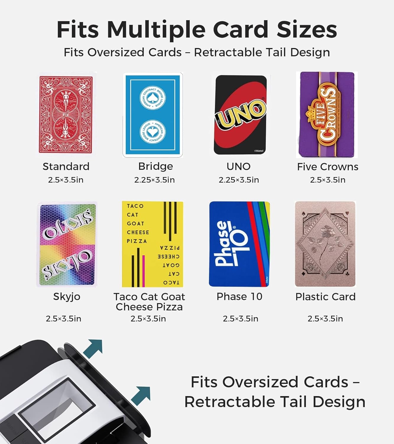 Automatic Card Shuffler for 1-2 Decks, Electric Playing Card Shuffler with Auto & Manual Modes, Low Noise, Rechargeable & Portable Machine for Poker, UNO, Blackjack, Phase 10, Bridge and Casino