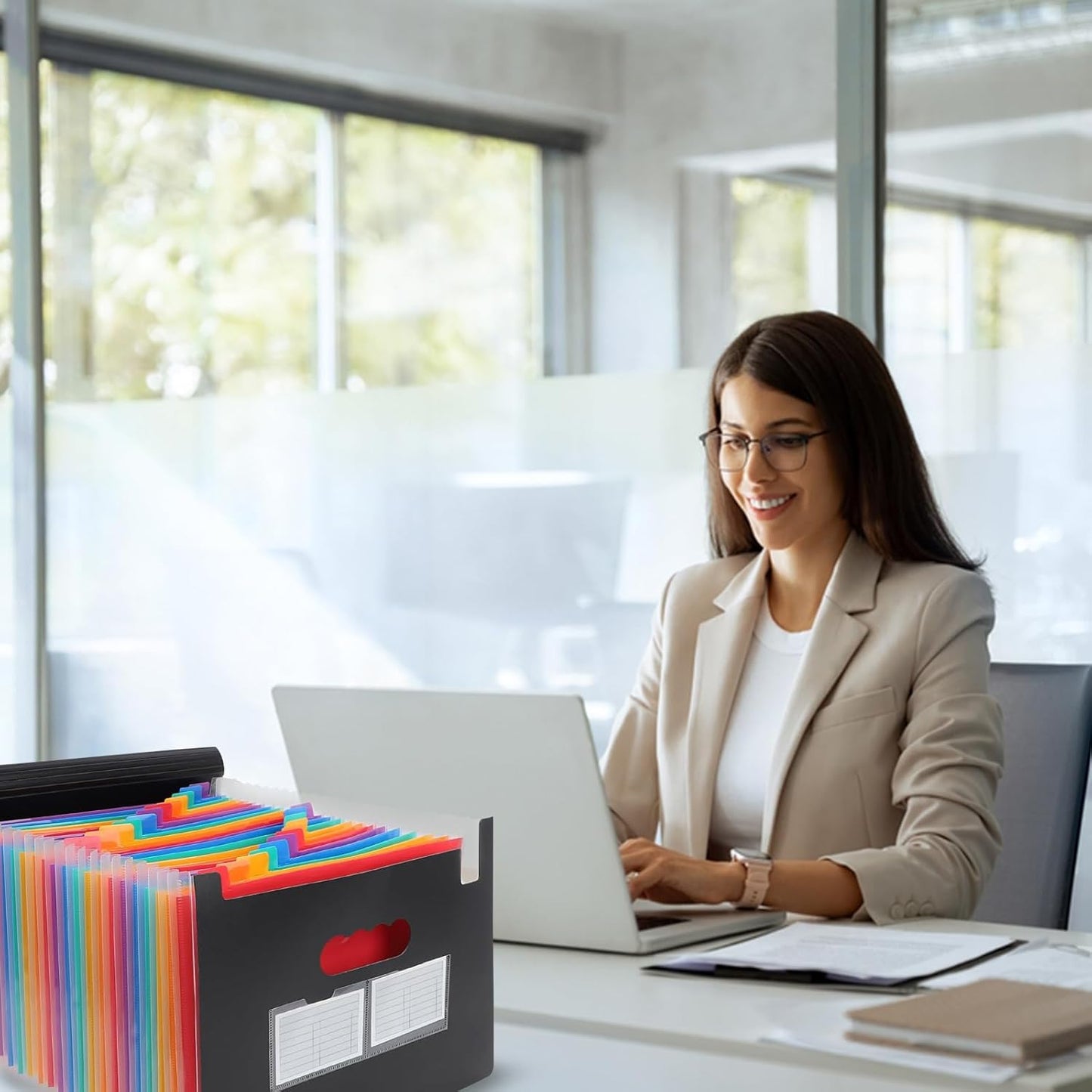 25 Pockets Plastic Expanding File Folders with Tabs, Black Accordion File Organizer, Portable Expandable Filing Box, Desktop Folder for School Office Letter A4 Paper Document Receipt Storage