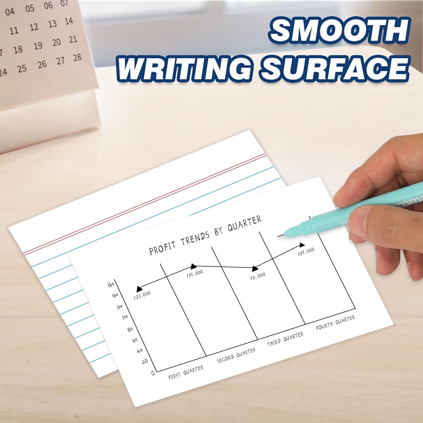 Chell 200 Count Index Cards 3x5 Inch Heavyweight, Ruled Front and Blank Back, 65 lb. Cover Weight, White