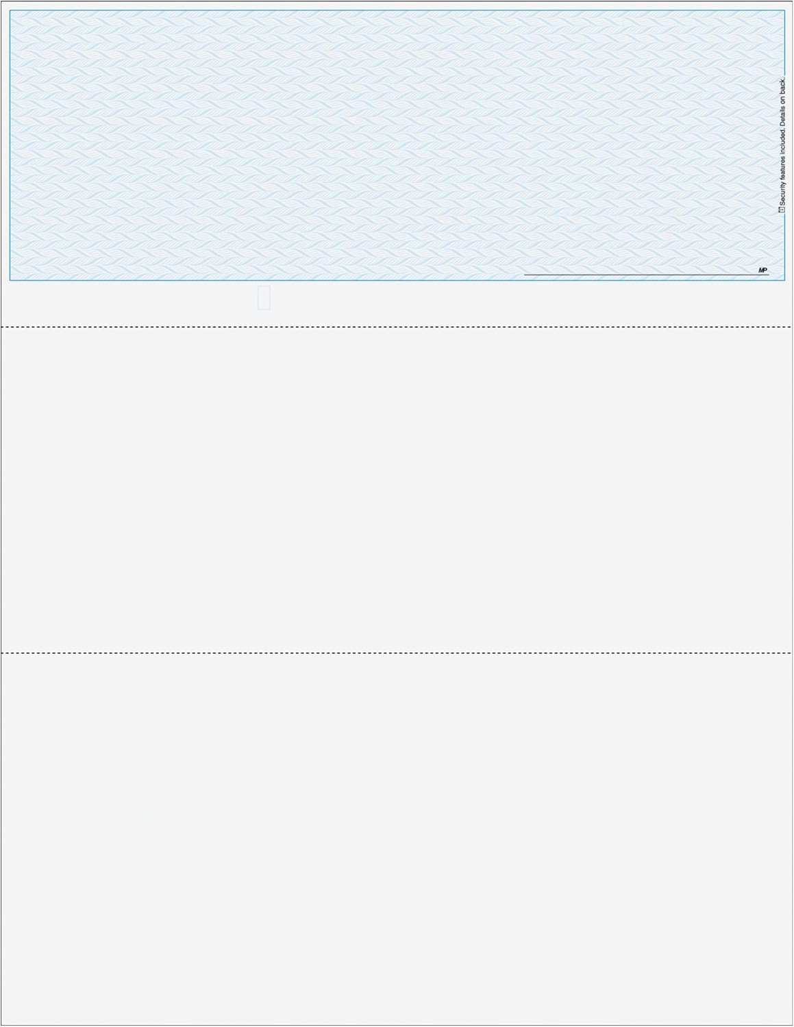 Classic Blank Business Top Check, Blank Computer Top Check Paper with Blue Herringbone Background and Signature Line, 500/Pk