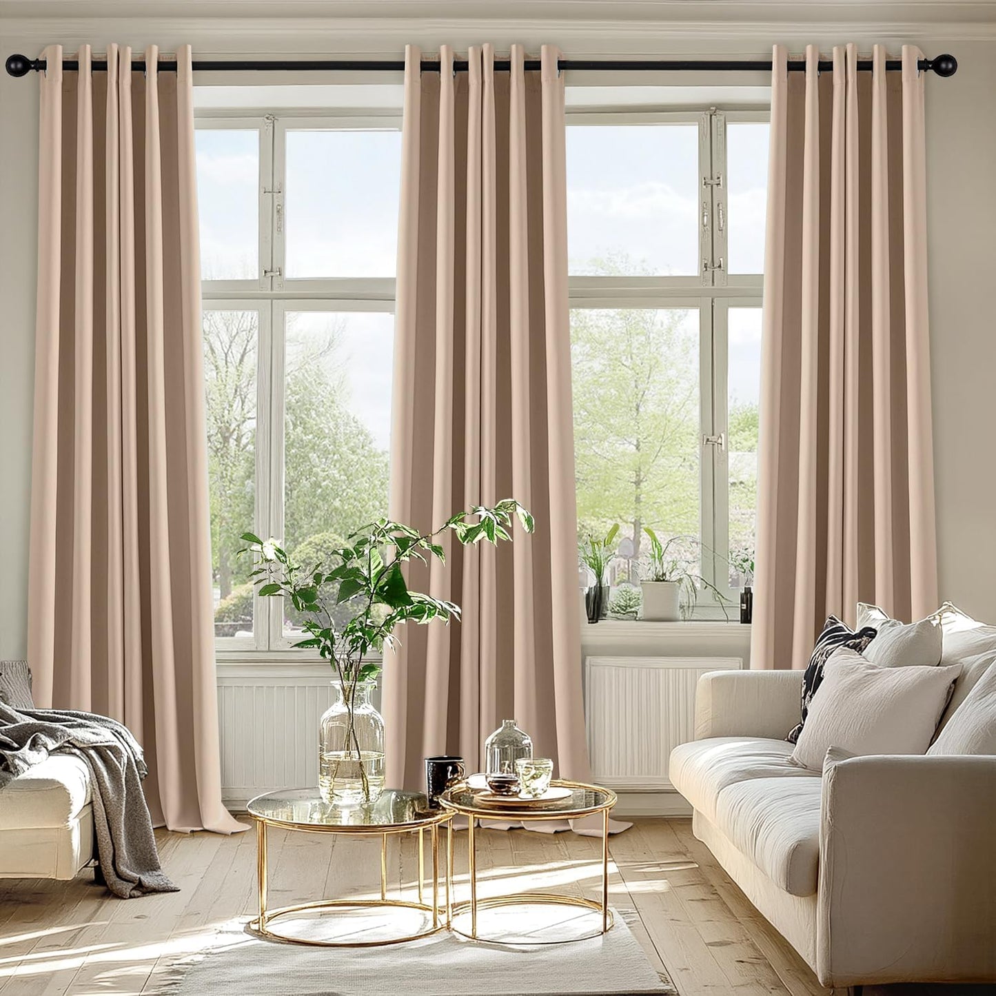 MIULEE Beige Blackout Curtains for Bedroom Living Room 96 Inches Long 2 Panels, Thermal Insulated Room Darkening Drapes Solid Grommet Top Noise Reduction Light Blocking Window Treatments 40x96 Inch