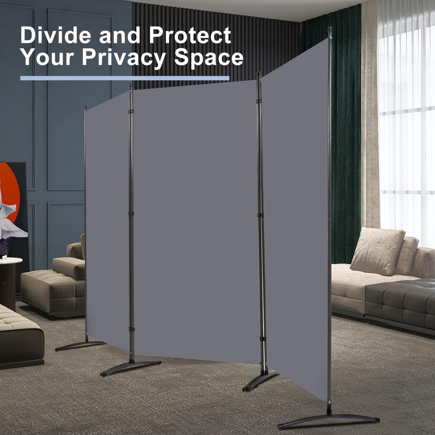 Room Divider 6FT Folding Privacy Screens, Partition Room Dividers w/Freestanding Design, Portable Wall Divider for Room Separtation, Fabric Screen Panel for Home Office Dorm (Grey, 3 Panel)