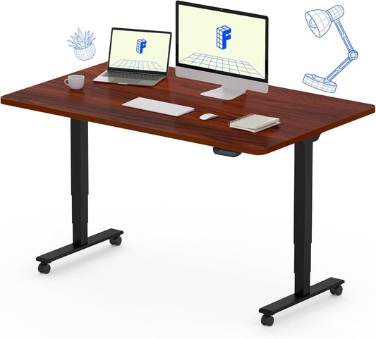 FLEXISPOT E6 MAX Dual Motor 3 Stages Standing Desk 48x30 Inch Whole-Piece Board Electric Height Adjustable Stand Up Desk 150KG Load Capacity(Black Frame + Mahogany Desktop)