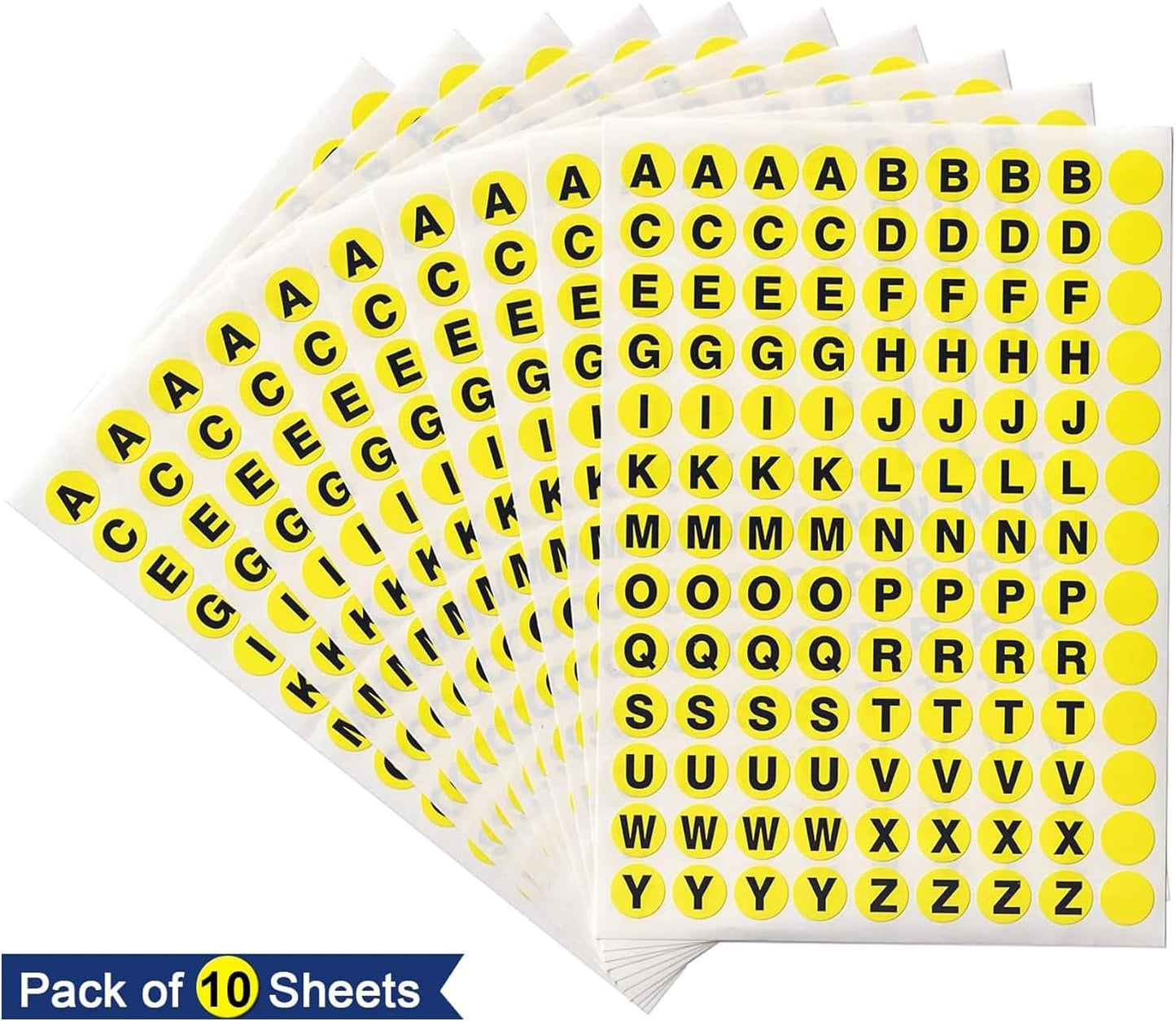 dealzEpic - Alphabet Stickers of Letter A to Letter Z on Yellow Background - Small Round Paper Self-Adhesive Peel-and-Stick Labels - Pack of 10 Sheets