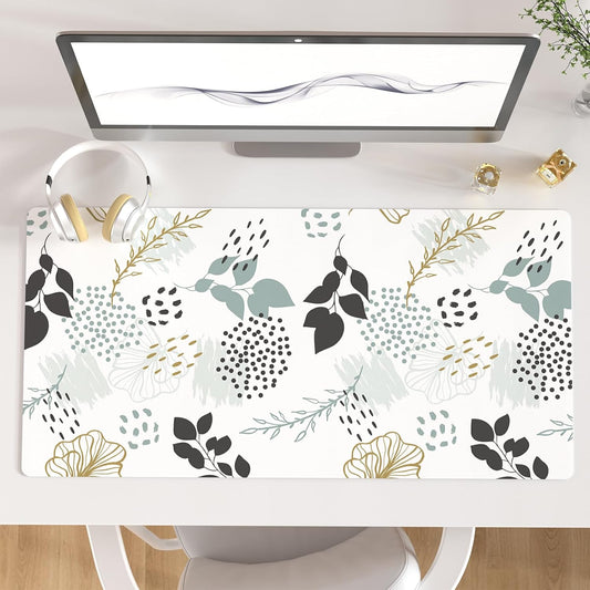 QIYI Large Mouse Pad, Extended Desk Mat for Desktop, PU Leather Waterproof Gaming Mousepad, Computer Desk Accessories Protector Writing Pads for School Office Home 31.5" x 15.7" - Floral Outlines