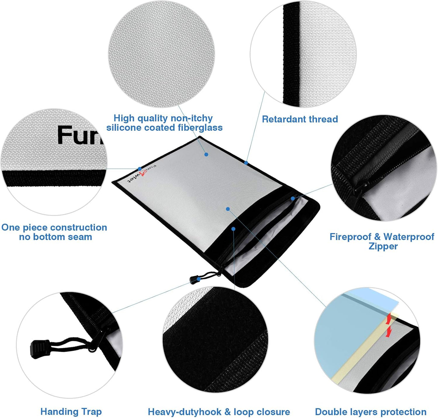 FunOwlet Fireproof Waterproof Document Bag, Fire and Water Resistant Safe Zipper Storage Organizer Pouch for A4/A5 Documents Holder, File, Cash, Jewelry, Passport, Tablet, Laptop, 3 Pack (Gray)