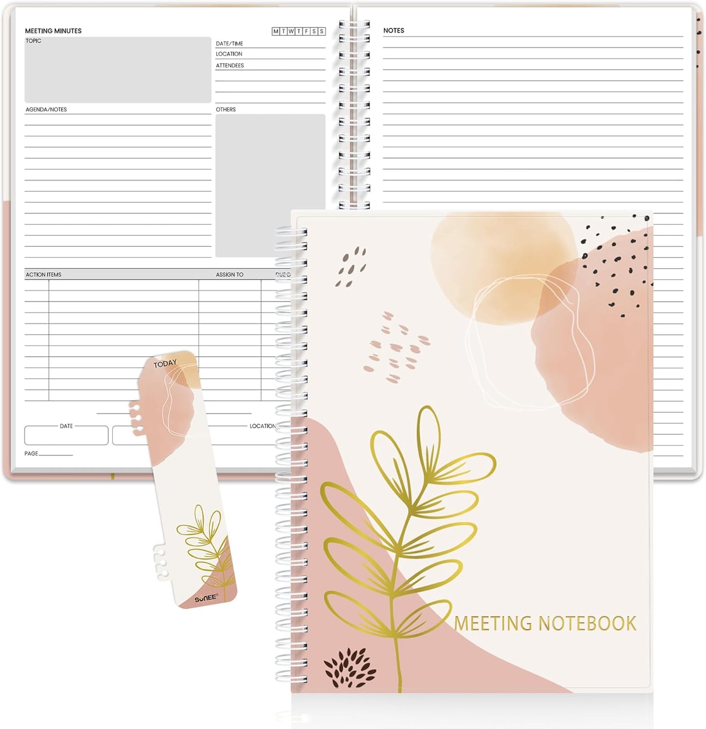 SUNEE Half Meeting Half Note - 7.5"x10" Professional Notebooks for Work - 160 Pages, B5 Size Project Planner, Spiral Meeting Agenda/Minutes Organizer for Women Men, Note Taking, Office & Business