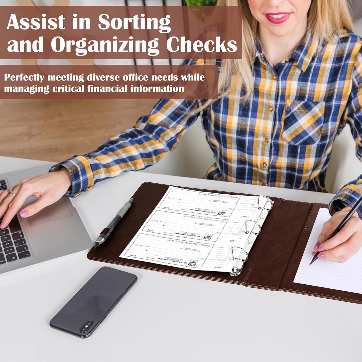 9" x11 1/4" PU Leather 3 Rings Personal Checks Binder for End-Stub Deskbook 3-Ring Binders for Desk Check fit 3 & 9 Holes Checkbook Binder Cover for Business Finances (Not Fit 7 Holes,Dark Brown)