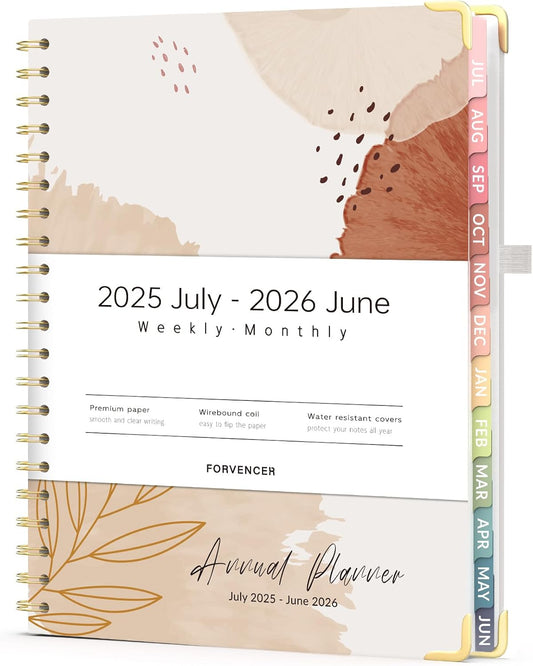 Forvencer Planner 2025-2026 for Women, Academic Year Monthly and Weekly Calendar Planner, July 2025 - Jun 2026, Hardcover Student Teacher Planners Agenda Book with Tabs, 8.5" x 11", Brown