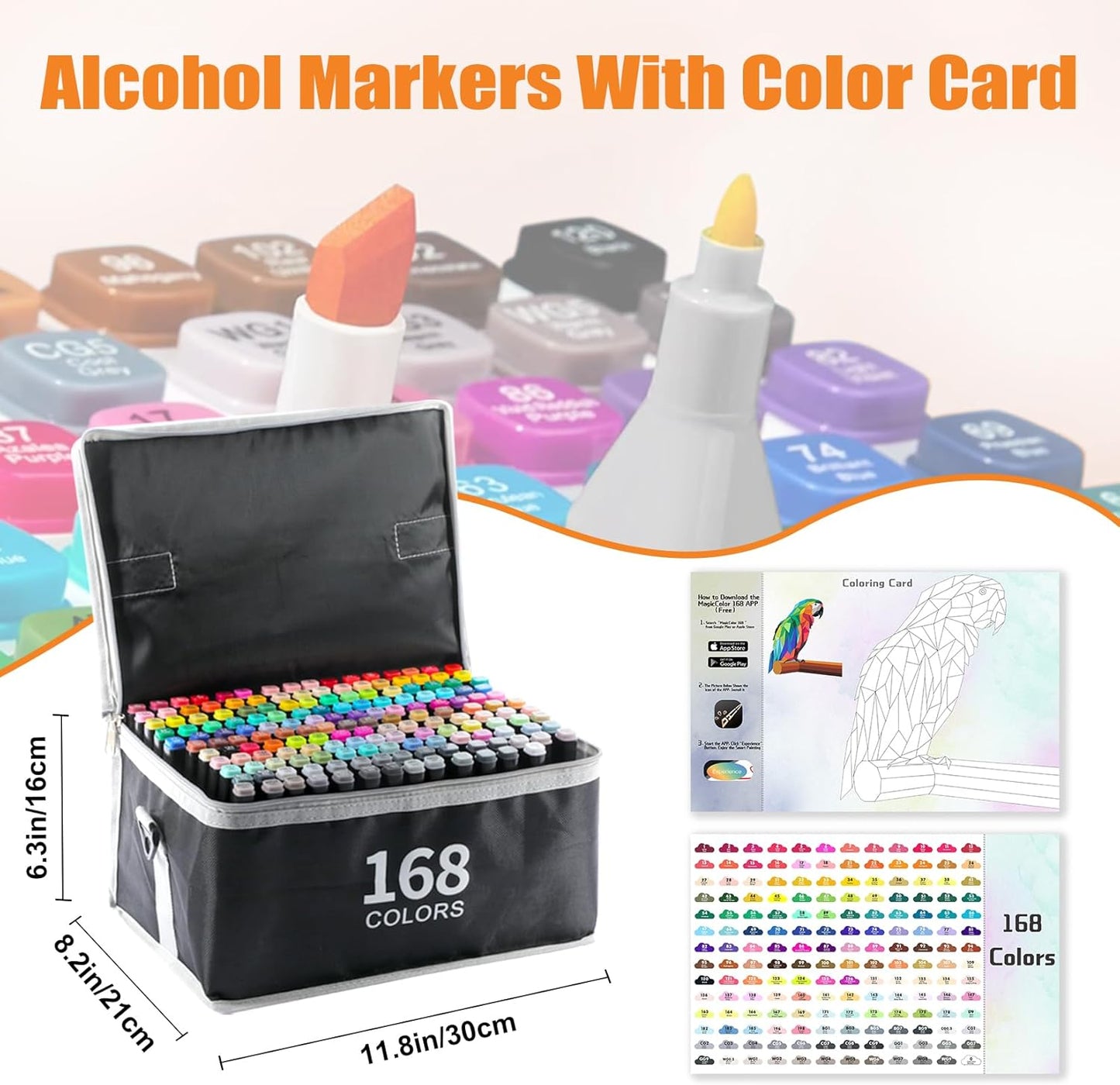 168+2 Colors Alcohol Markers with Free App, Chisel & Fine Tip Alcohol-Based Marker Set for Adults Kids, Dual Tip Artist Markers for Drawing, Coloring Illustration, Painting and Great Gift Idea